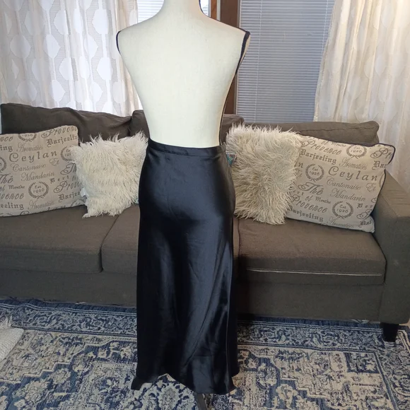 Rachel Zoe Black Silky Satin A-line Pull On Maxi Skirt - Picture 4 of 5